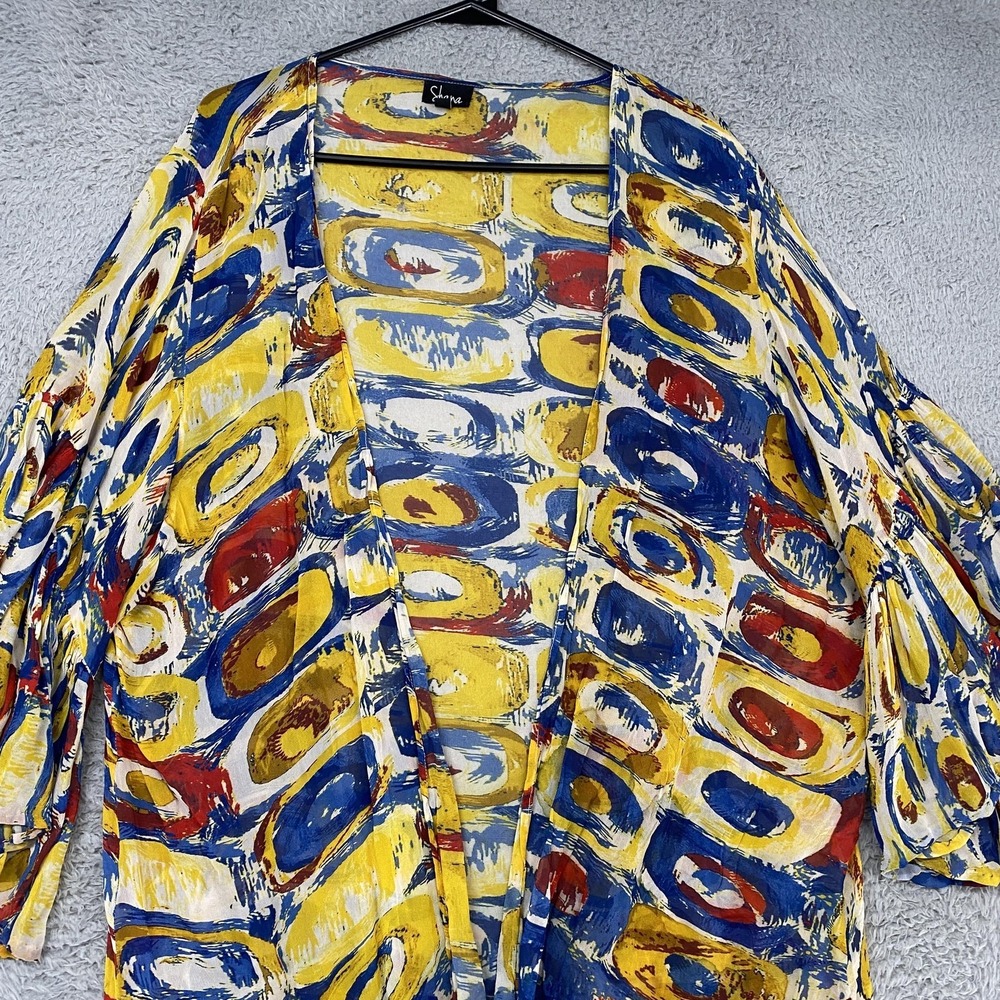 Shana Kimono Top Womens L/XL Wearable Art Ruffle‎ Sleeve Resort Summer Cruise - Picture 4 of 13